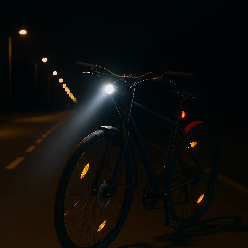 Fahrrad mit gesetzeskonformer Beleuchtung bei Nacht