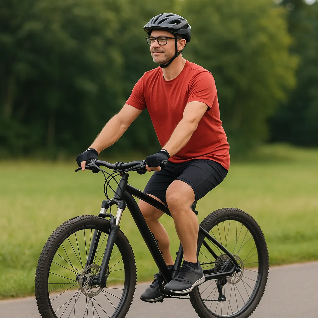 Fahrradfahrer mit entspannter, ergonomischer Sitzhaltung
