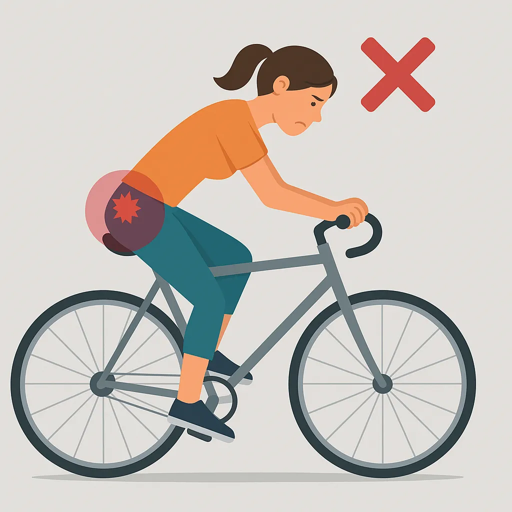 Falsche Sitzhaltung auf dem Fahrrad mit Druck auf den Dammbereich