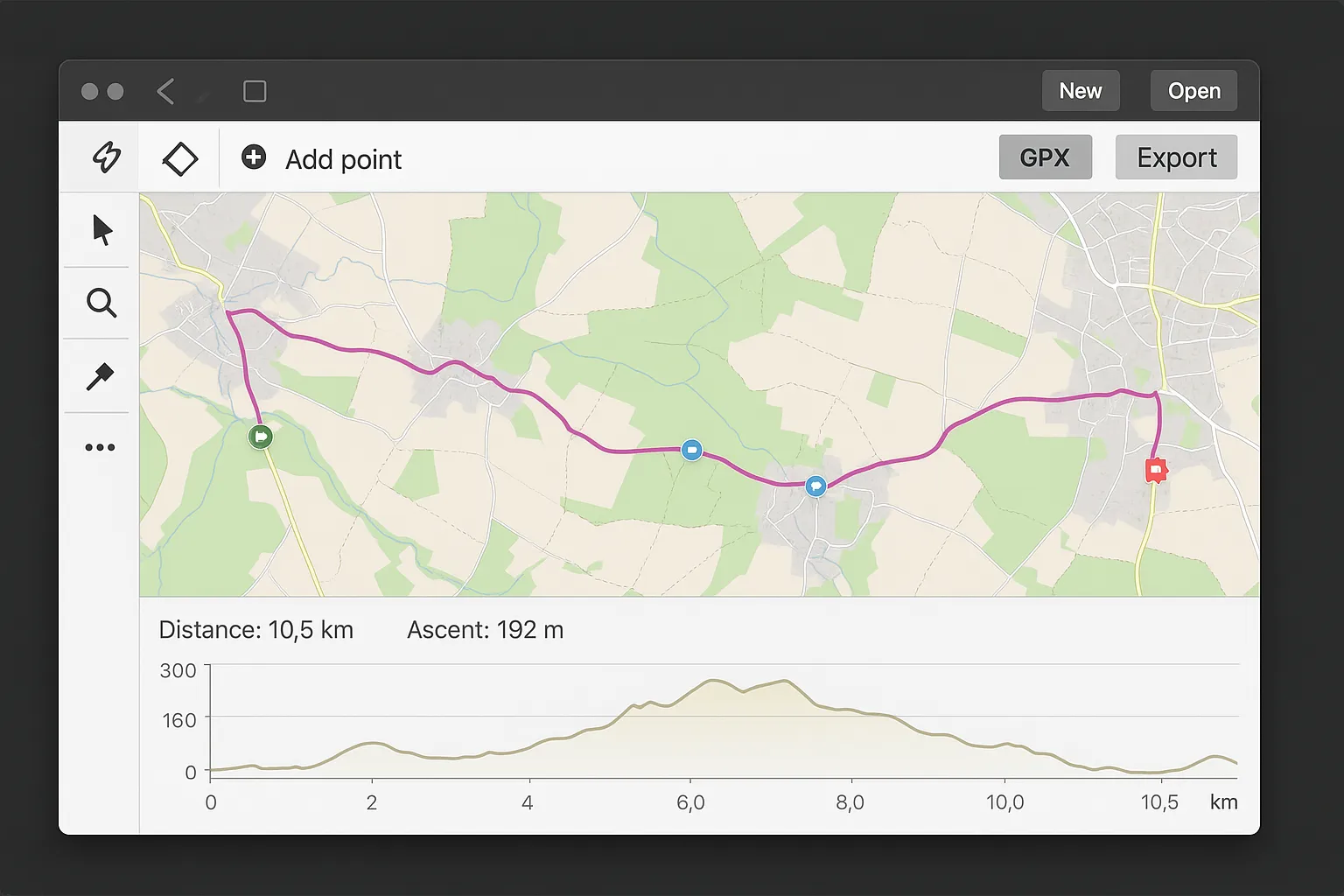 Visualisierung einer GPX-Route in einem Online-Routenplaner