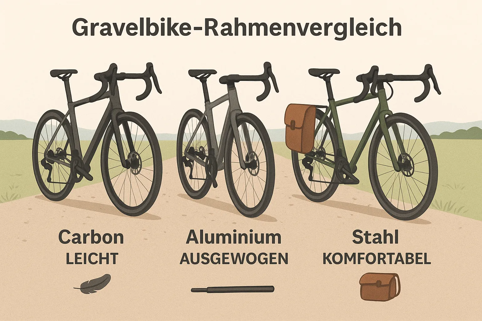 Vergleich dreier Gravelbike-Rahmentypen: Carbon, Aluminium und Stahl