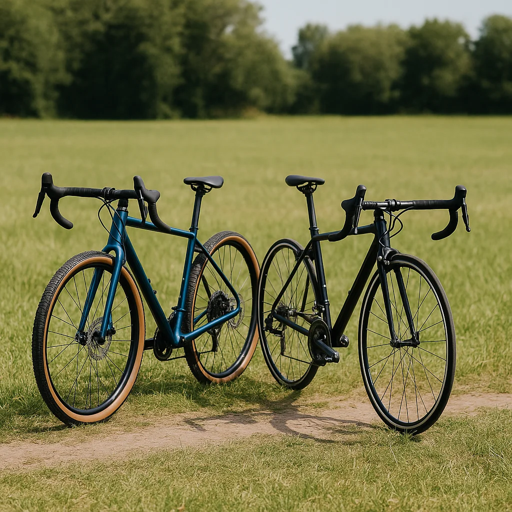 Vergleich von Rennrad und Gravelbike mit typischen Merkmalen