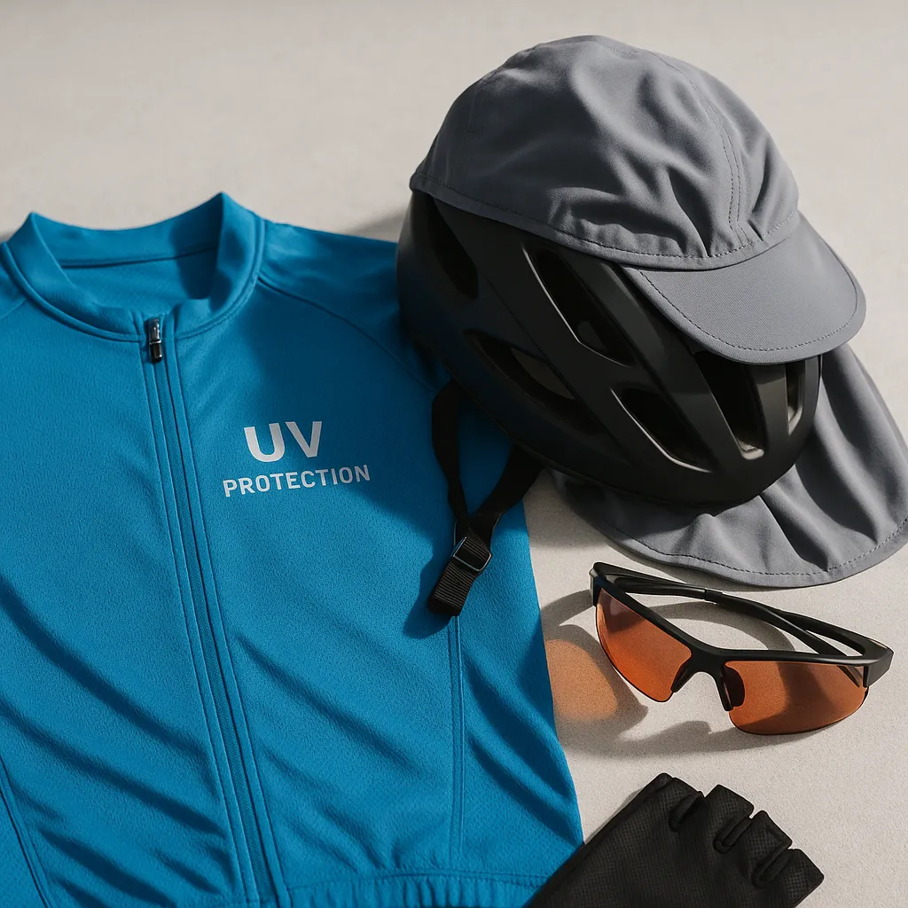 Sommerliche Fahrradkleidung mit UV-Schutz und Nackentuch bei Hitze