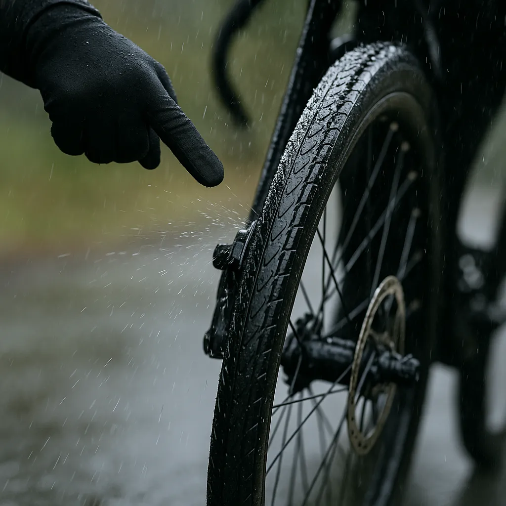 Fahrradreifen mit Wasserspritzern