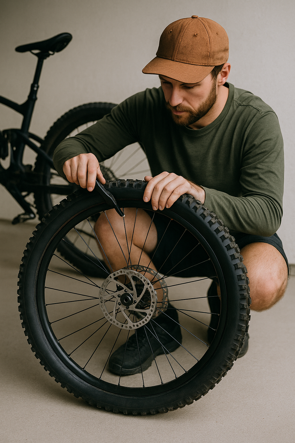 Tubeless-Montage: Reifenwulst mit Montierhebel setzen